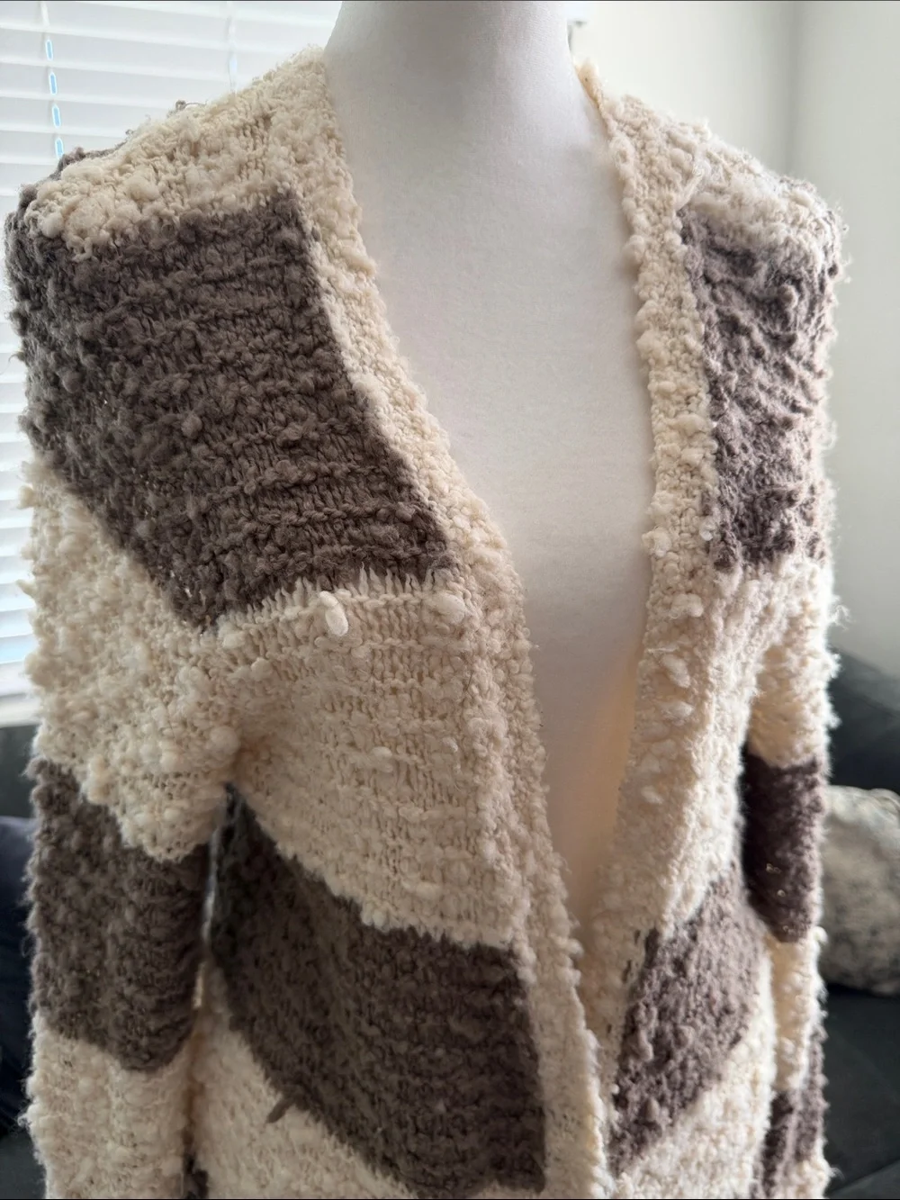 Free People Cream & Brown Striped Open-Front Cardigan